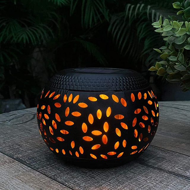 pearlstar Table Solar Lights Outdoor Waterproof - Dancing Flickering Flame Lamp Black Metal Tabletop Light Solar Powered Decorative Lighting Lantern for Desk Bedroom Patio Garden Pathway Yard (1 Pack)