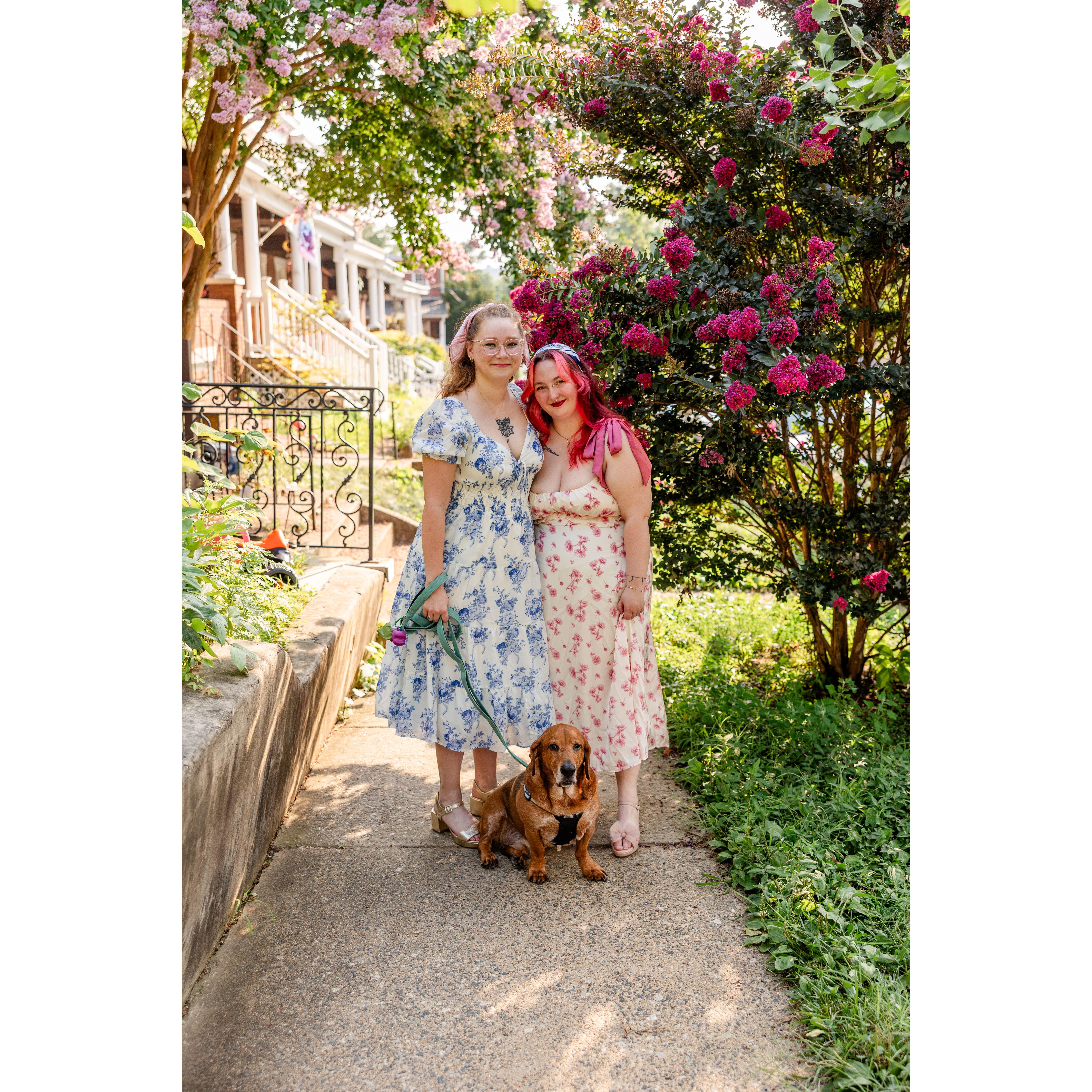 Shout out to our neighbors for letting us pose in front of their gorgeous flowers!