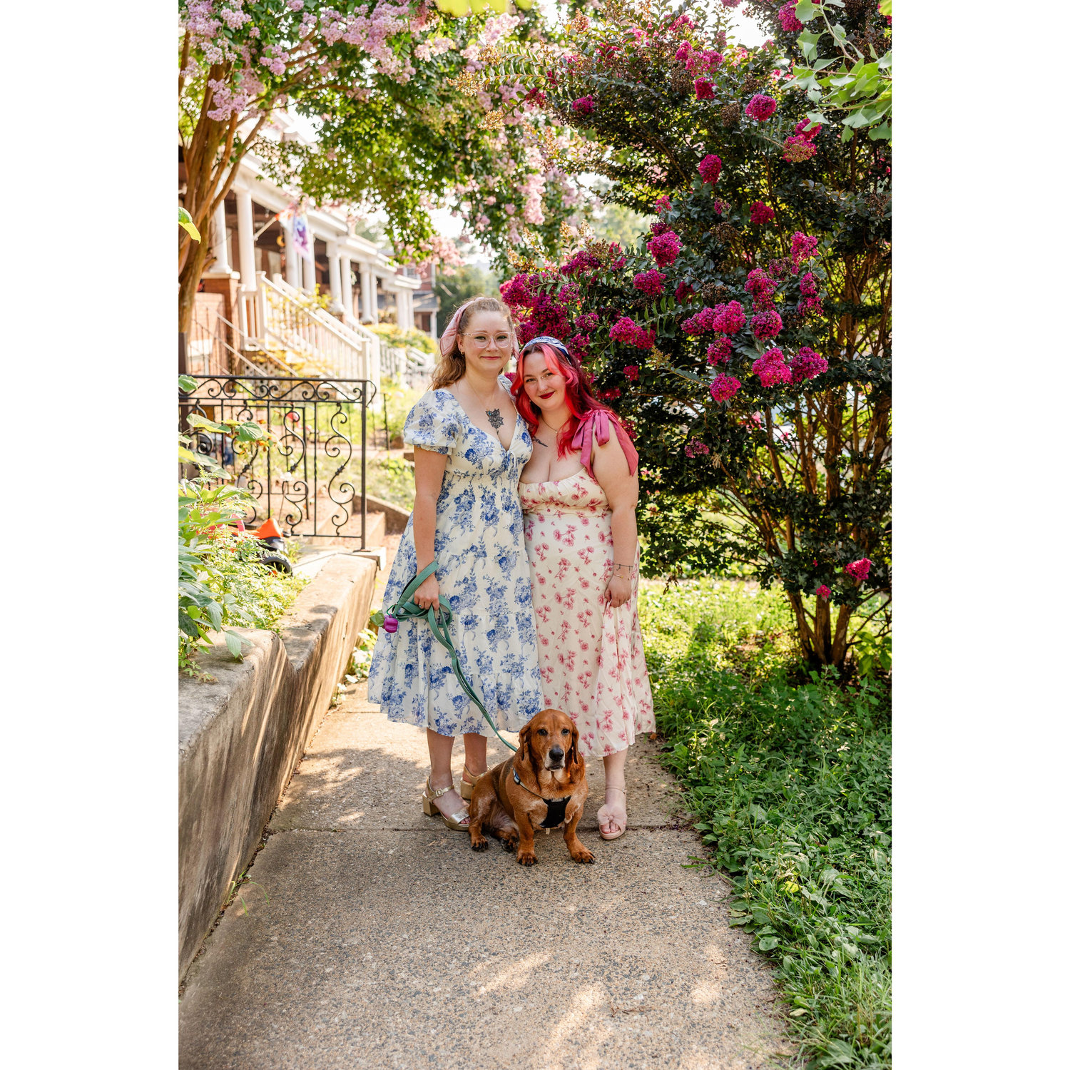 Shout out to our neighbors for letting us pose in front of their gorgeous flowers!