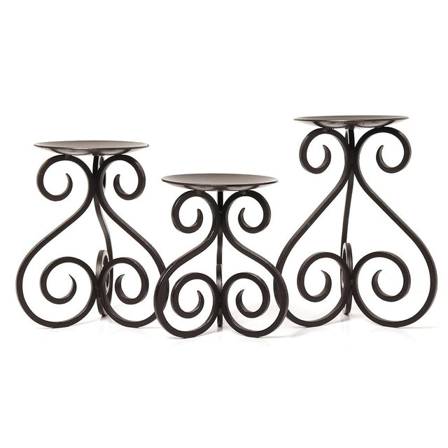 Hosley Illuminate in Style with Our Set of 3 Iron Candle LED Pillar Holders - Large 7 Inches, Medium 6 Inches, Small 5 Inches High for Versatile and Elegant Home Decor