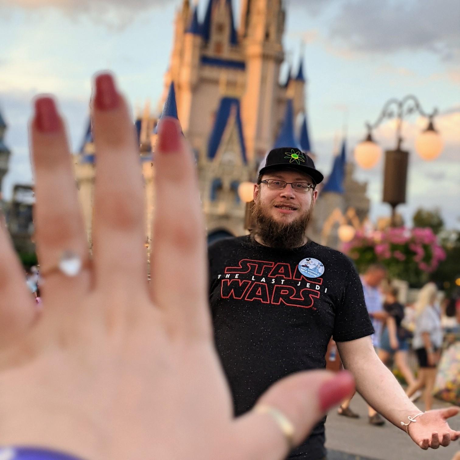 "Ian, stand in in front of the castle so I can take a pic of you with my new ring!" "What ? Like right here?" "Yeah. No, wait move to your left!" Heavy sigh- "Woman, get it together :)"