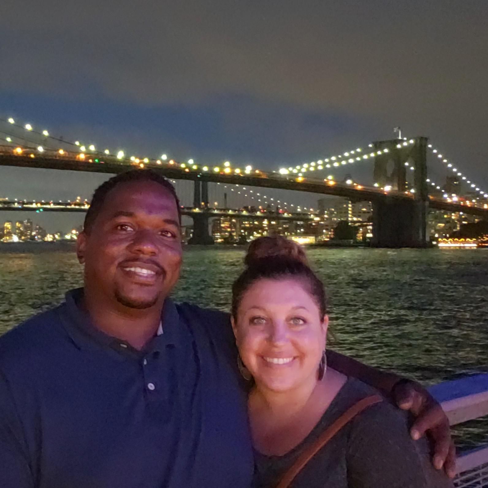 The Brooklyn Bridge during a foggy sunset. July 2018.