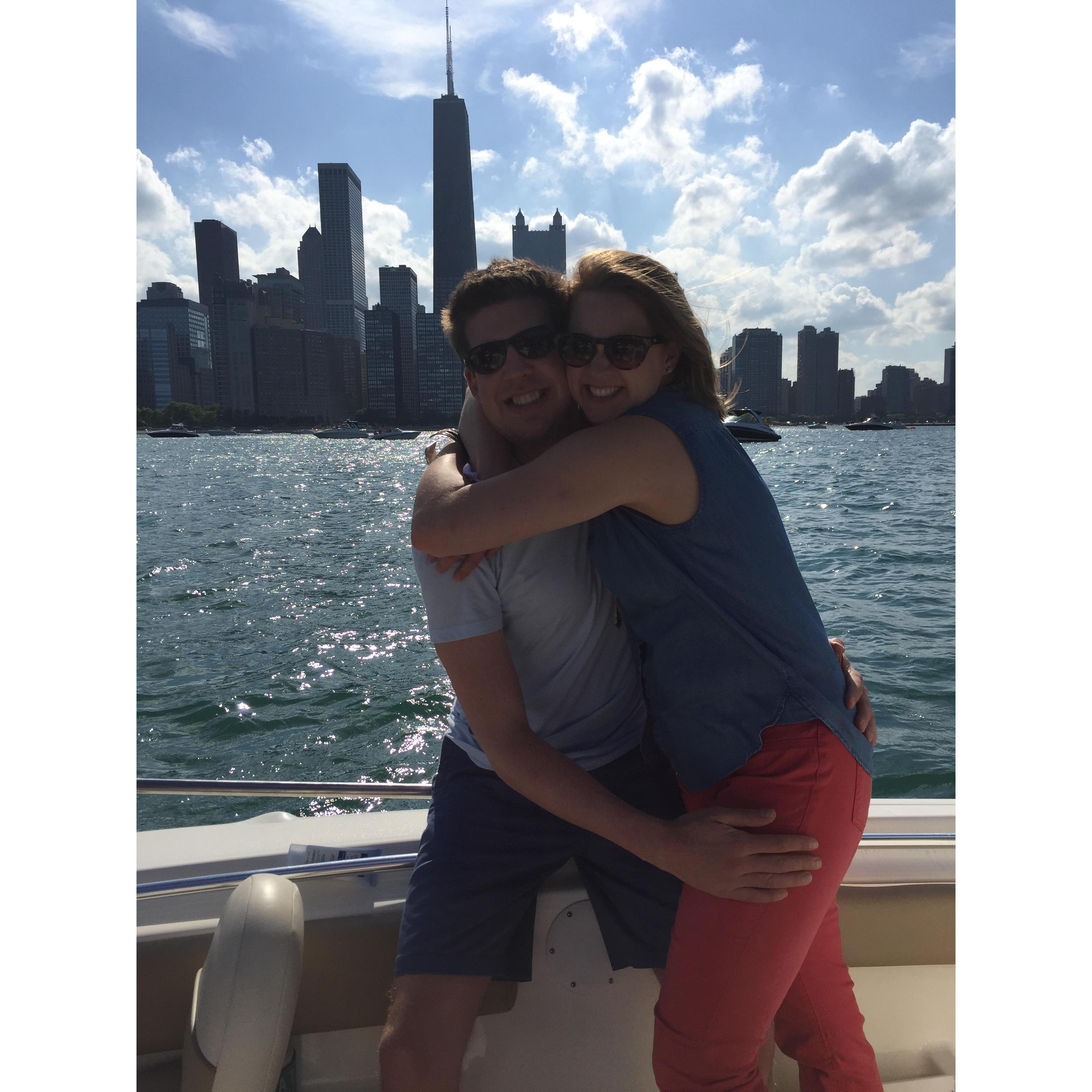 Cruising on Lake Michigan with their dear friend Captain Karen.