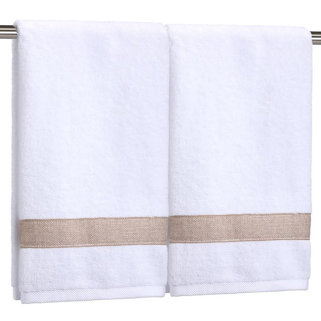 Chicplaid 2 Pcs Farmhouse Hand Towels with Burlap Edge for Bathroom 100% Cotton Guest Fingertip Towel 29.5" x 13.8" Rustic White Hand Towels Decor for Bathroom Kitchen Hotel