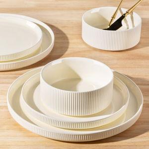 Ceramic Dinnerware Sets for 8, 24 Pieces Porcelain Lightweight Plates and Bowls Sets, Scratch Resistant Dish Set, Oven & Microwave & Dishwasher Safe, Beige
