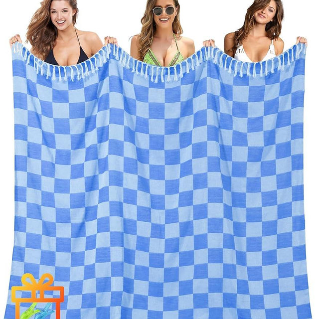 Antfuny Giant Beach Towel Blanket Autumn Outing Stuff for Women & Men Road Trip Camping Gear Ship Cruise Gear Must Haves Extra Large XXL Blue Plain Pattern Airplane Accessories Travel Gadgets
