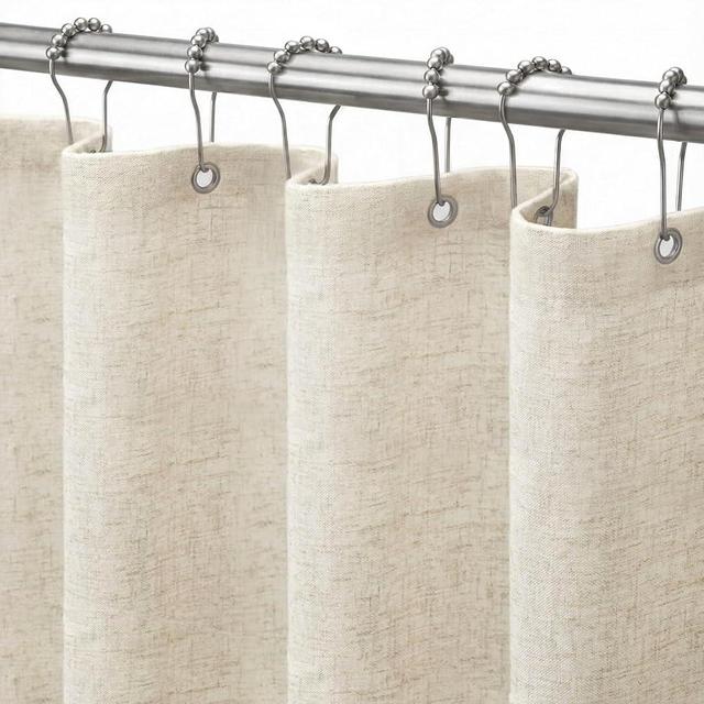 Seasonwood Linen Shower Curtain Fabric Boho Beige Shower Curtain Neutral Linen Shower Curtains for Bathroom Vintage Farmhouse Bathroom Decor (72x72 Inch)