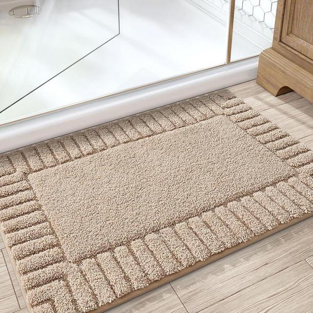 LUMI Premium Bathroom Rug, Extra Soft and Absorbent Bathroom Mat, Quick Dry, Non Slip, Machine Washable Bath Mat for Shower and Tub, Khaki, 15.5"x23.5"