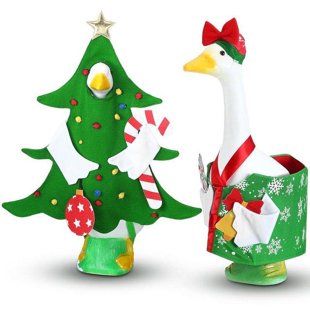 Geyoga 2 Set Christmas Goose Outfit Lawn Porch Goose Clothes Xmas Goose Clothing 23" High Garden Goose Costume for Christmas Holiday Patio Yard Outdoor Decoration