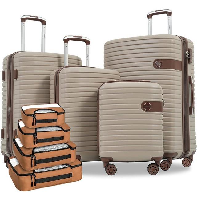 Merax Hardshell Luggage Sets 4 piece Lightweight Durable Suitcases With Wheels TSA Lock Expandable (only 24”/28”) ABS Large Travel Luggage Set (Khaki)