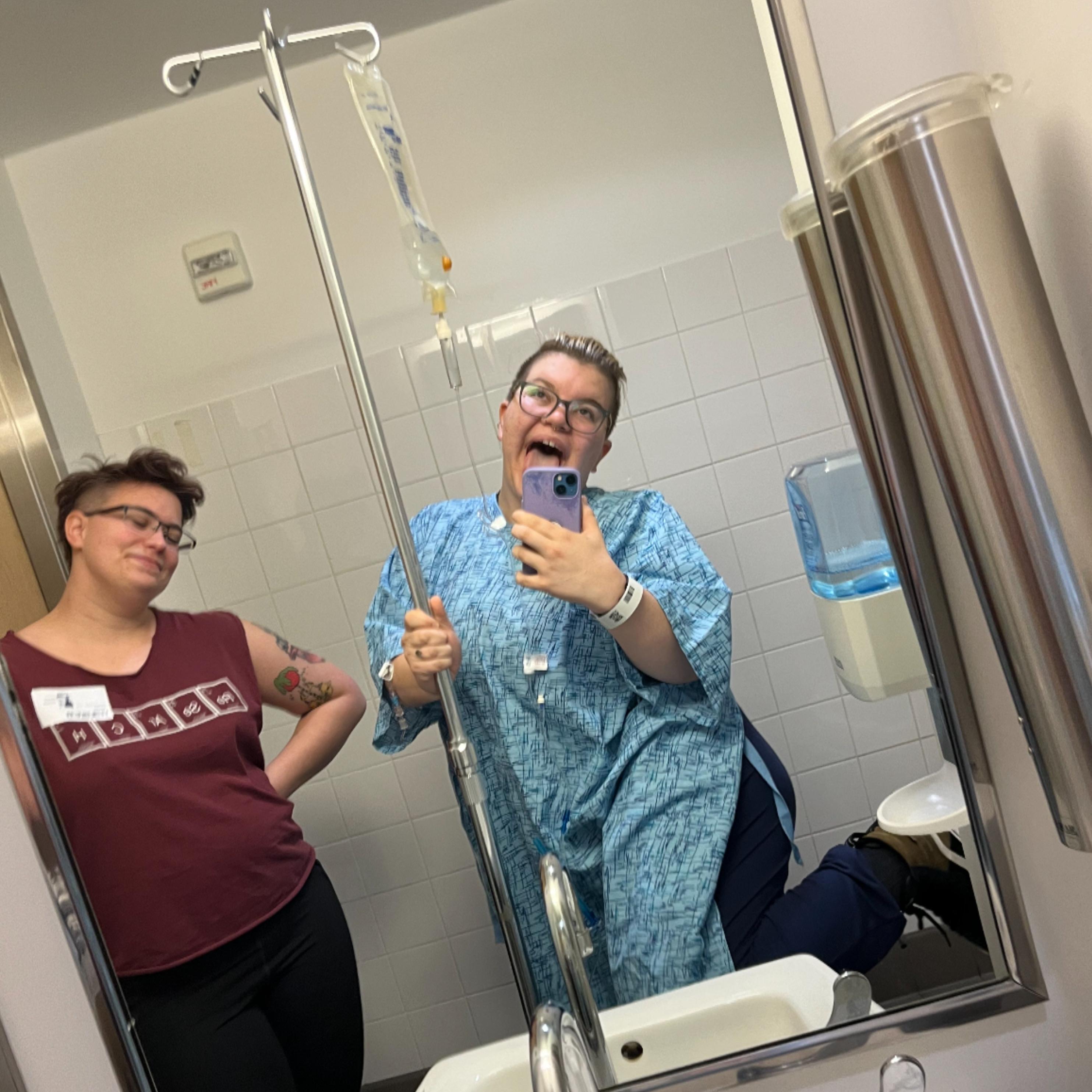 On one of many hospital visits, Jess was goofin.
