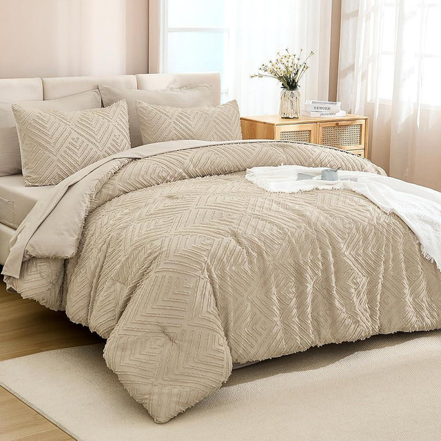 Andency Bed in a Bag King Khaki- 7 Pieces King Size Comforter Set Beddding Comforter Sets, Tufted Lightweight Fluffy Bed Set with Comforter, Sheets, Pillowcases & Shams for All Season