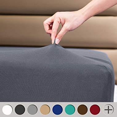 COSMOPLUS Fitted Sheet Queen Fitted Sheet Only（No Flat Sheet or Pillow Shams）,4 Way Stretch Micro-Knit,Snug Fit,Wrinkle Free,for Standard Mattress and Air Bed Mattress from 8” Up to 14”,Gray