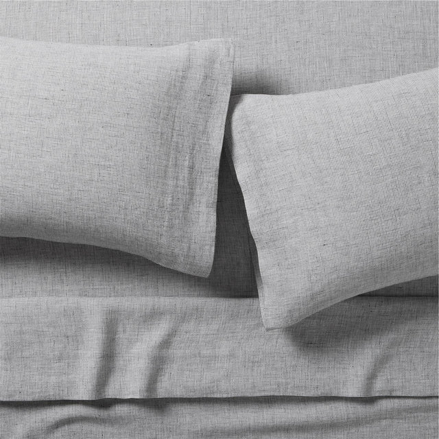 Aire Natural EUROPEAN FLAX ™-Certified Linen Midnight Navy Blue Grid King Bed Sheet Set