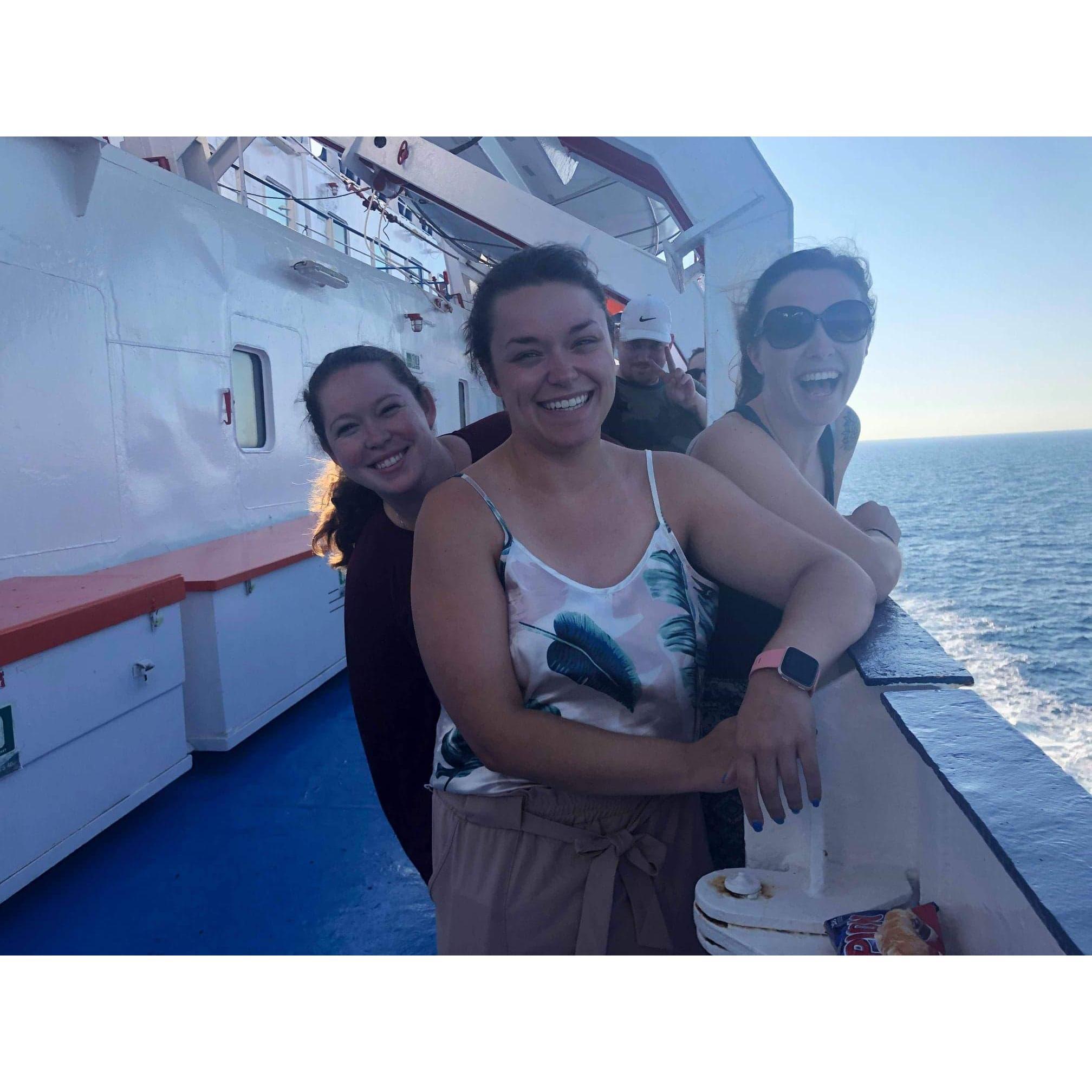 Katie, Jessi, and Amanda on the ferry from Greece to Italy (Liana took this GEM)!