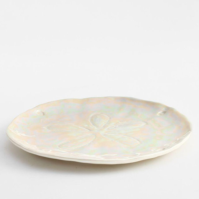 Pearlescent Sand Dollar Stoneware Serving Platter - White
