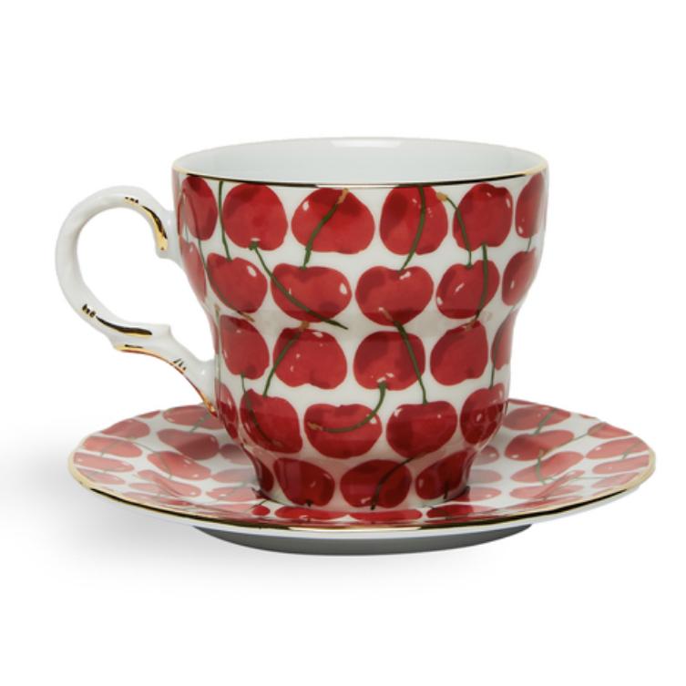 Big Mama Cup And Saucer Cherries Avorio in Porcelain