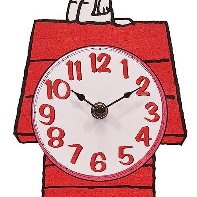 Mark Feldstein & Associates Peanuts Snoopy's Dog House with Woodstock Pendulum Pal Wall Clock, 12 Inch