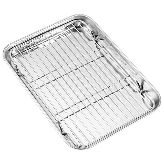 Baking Sheet with Rack, Zacfton Stainless Steel Cookie Sheet Baking Pan with Cooling Rack, Eighth Sheet Pan Toast Oven Tray with Wire Rack 9” x 7” x 1”, Healthy & Non Stick & Dishwasher Safe