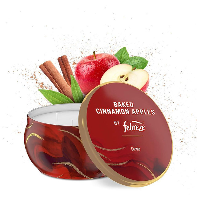 Febreze Scented Candle, Baked Cinnamon Apples Scent, 11 oz 4 Wick Candle, Single Pack
