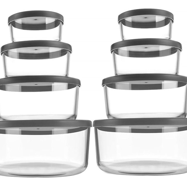 M MCIRCO 8-Pack Glass Food Storage Containers Set, Round Containers with Airtight Lids, 7, 4, 2 & 1-Cup, Microwave Dishwasher Friendly, BPA- Free
