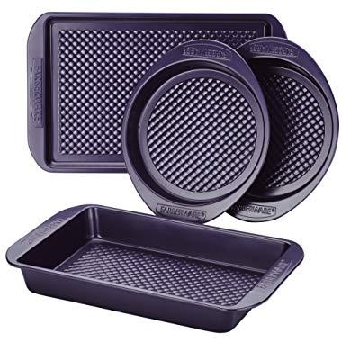 Farberware 47135 Nonstick Bakeware Set with Nonstick Cookie Sheet/Baking Sheet, Baking Pan and Cake Pans - 4 Piece, Purple