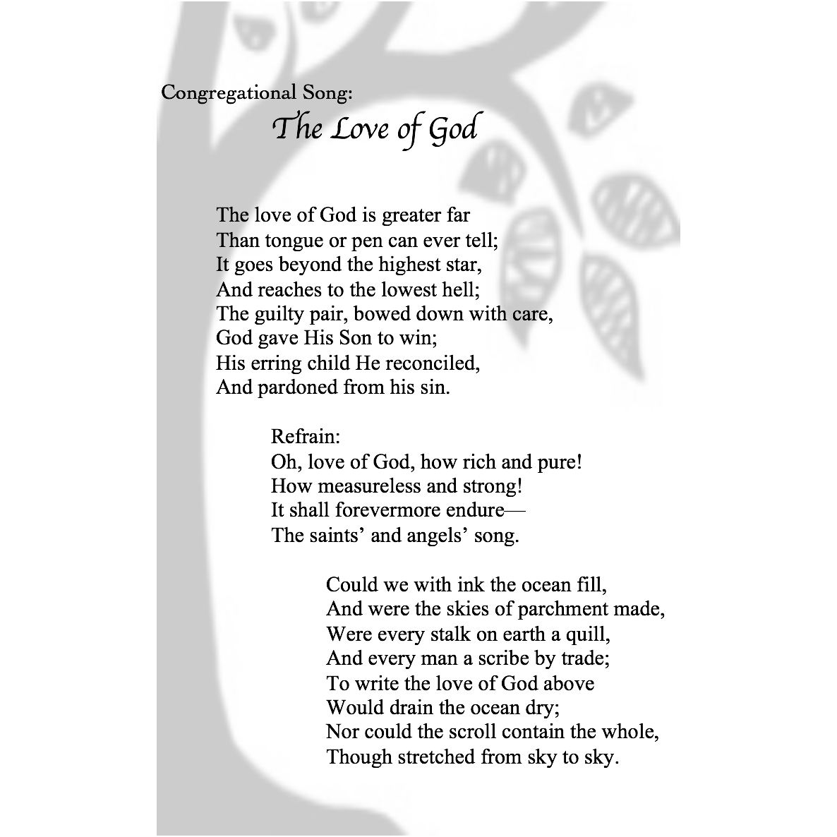 The congregational song: The Love of God