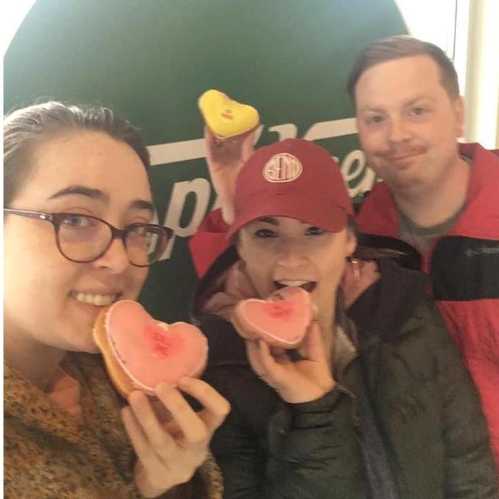 Krispy Kreme Valentines Day outing with Alisa! The donuts were pretty bad...but they were cute!