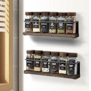 Wooden Lid Magnetic Spice Rack with 12 Jars, 216 Labels, 1 Steel Funnel for Refrigerator，Microwave Oven - Full Set of Spice Organizer