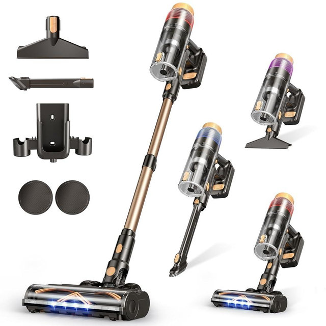 VBUOO Cordless Vacuum Cleaner, 580W 48KPA 70 Mins Vacuum Cleaners for Home, Self-Standing Stick Vacuum with Wall Mount Charge, Touch Screen, Ultra High-Power Brush for Pet Hair/Plush Carpet/All Floor