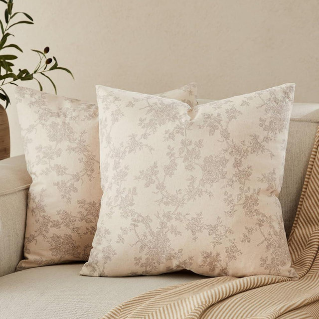 YZJZEDS 100% Cotton French Pastoral Throw Pillow Covers Set of 2, 20x20 Inch Grey Farmhouse Decorative Cushion Covers for Sofa Bed Living Room Home Decor