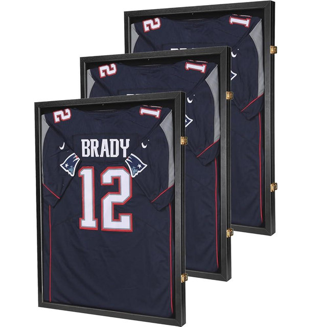Vefera 3 Packs Jersey Frame Display Case ,Lockable Flat Jersey Shadow Box with 98% UV Protective Acrylic Door for Football,Hockey,Basketball,Baseball Sports Jersey Black