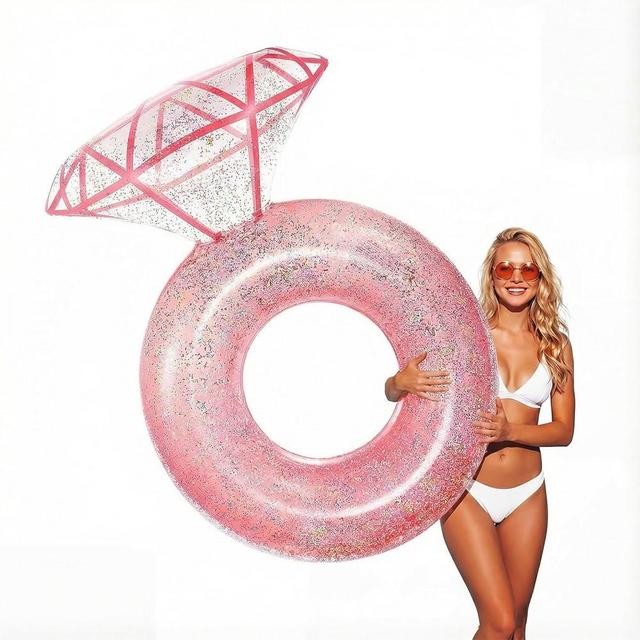 Zeraty Inflatable Pool Float Diamond Ring for Adults, Glitter Bachelorette Party Wedding Decorations Bridal Shower Gifts, Engagement Photo Prop, Swim Tube Beach Backyard Pool Lounging Supports 265 lbs