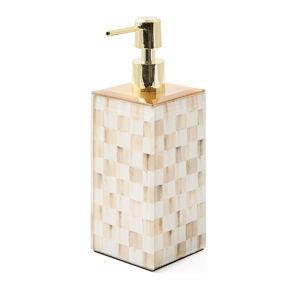 MACKENZIE-CHILDS Glass Soap Pump, Liquid Soap Dispenser, Brown-and-White Mocha Check
