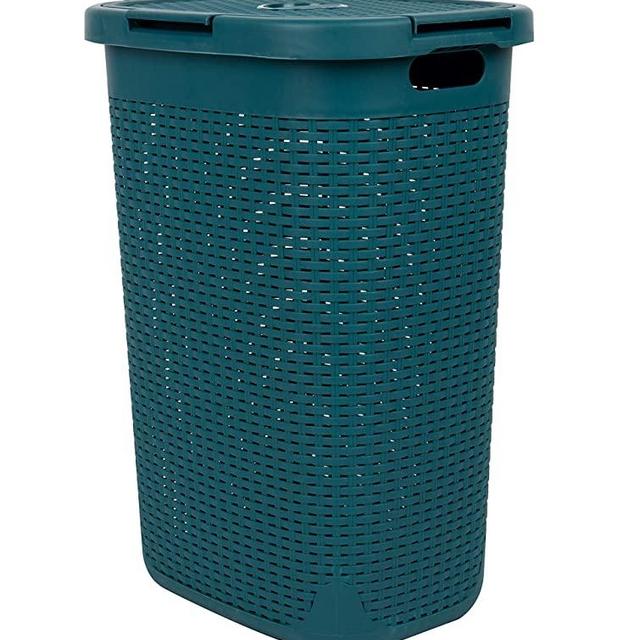 Mind Reader Basket Laundry Hamper with Cutout Handles, Washing Bin, Dirty Clothes Storage, Bathroom, Bedroom, Closet, 60 Liter, Blue