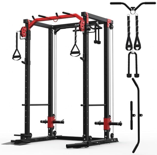 Power Cage for Home Gym, 2000LBS Power Rack with Cable Crossover and Dual Independent Pulley System, Squat Rack with LAT Pull Down System, Workout Cage for for Full Body Training