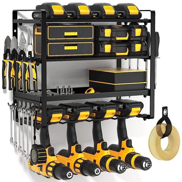 POKIPO Power Tool Organizer Wall Mount, Heavy Duty Drill Holder, Garage Tool Organizer and Storage, Suitable Tool Rack for Tool Room, Workshop, Garage, Utility Storage Rack for Cordless Drill (4 Tier)