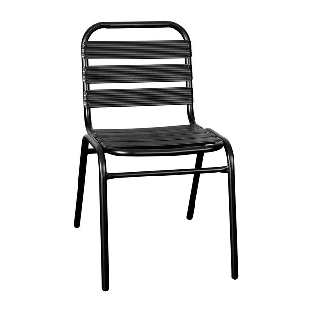 Emma and Oliver Black Metal Dining Chair with Triple Slatted Back for Indoor and Outdoor Use