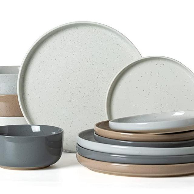 Famiware Milkyway Plates and Bowls Set, 12 Pieces Dinnerware Sets, Dishes Set for 4, Multi-color