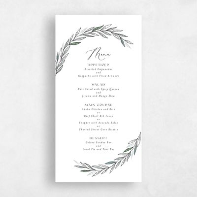 White Greenery Wedding Menu - Bruges