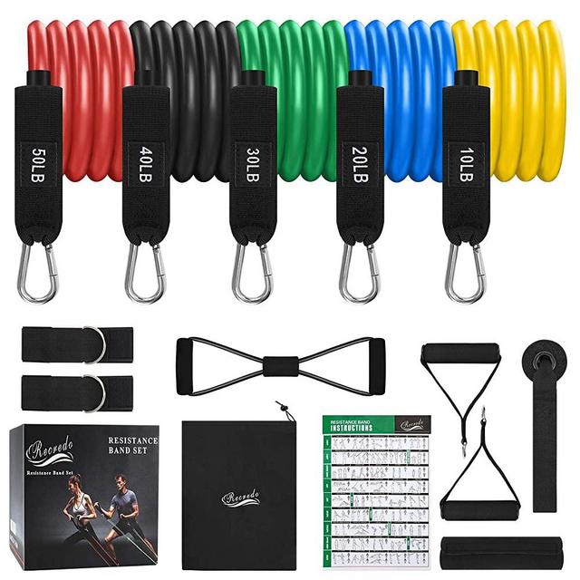 Resistance Bands Set 13pcs, Workout Bands Recredo, Exercise Bands Set with Door Anchor, Handles and Ankle Straps, Stackable Up to 150 lbs, for Resistance Training, Physical Therapy, Home Workouts