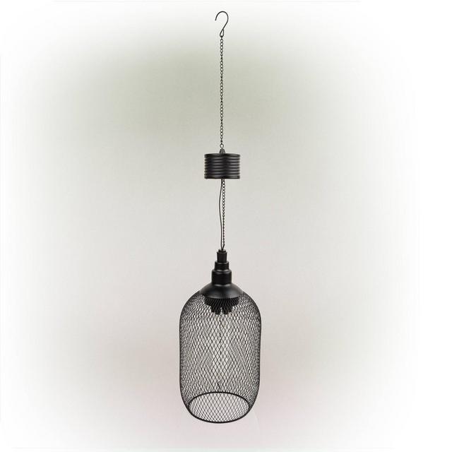 Alpine 12" Solar Hanging Mesh Glass Lantern Black