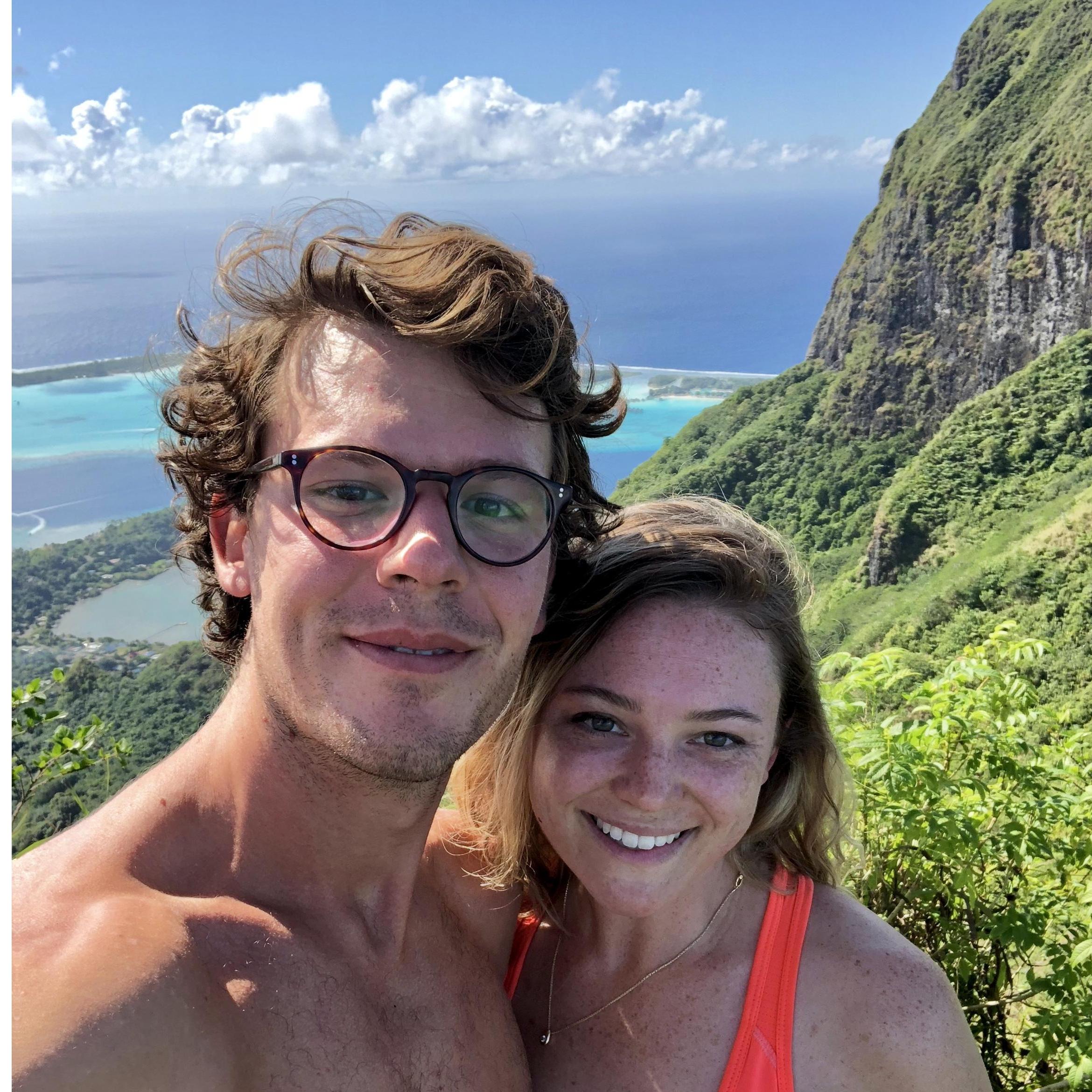 Hiking to the top of Bora Bora, French Polynesia.
