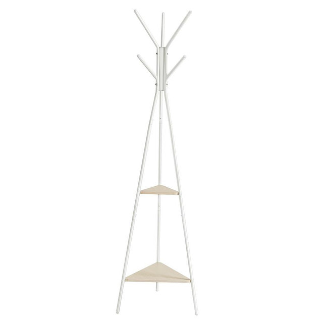 VASAGLE Coat Rack Freestanding, Coat Hanger Stand, Hall Tree with 2 Shelves, for Clothes, Hat, Bag, Industrial Style, Natural Beige and Pearl White URCR016N01