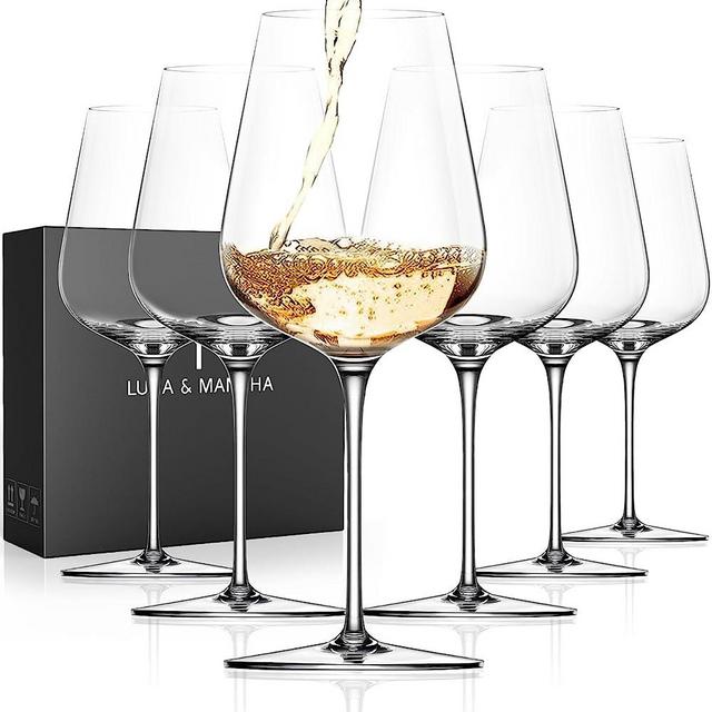 LUNA & MANTHA Wine Glasses Set of 6, Crystal White Wine Glasses 14oz Hand Blown - Modern Wine Glasses with Long Stem, Red & White- Gift Packaging for Daily Use, Wedding Anniversary or Birthday