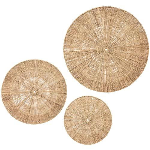 Artera Wicker Wall Decor- Set of 3 Oversized Woven Seagrass Wall Plaques, Unique Wall Art for a Bedroom, Living Room, or Office Space