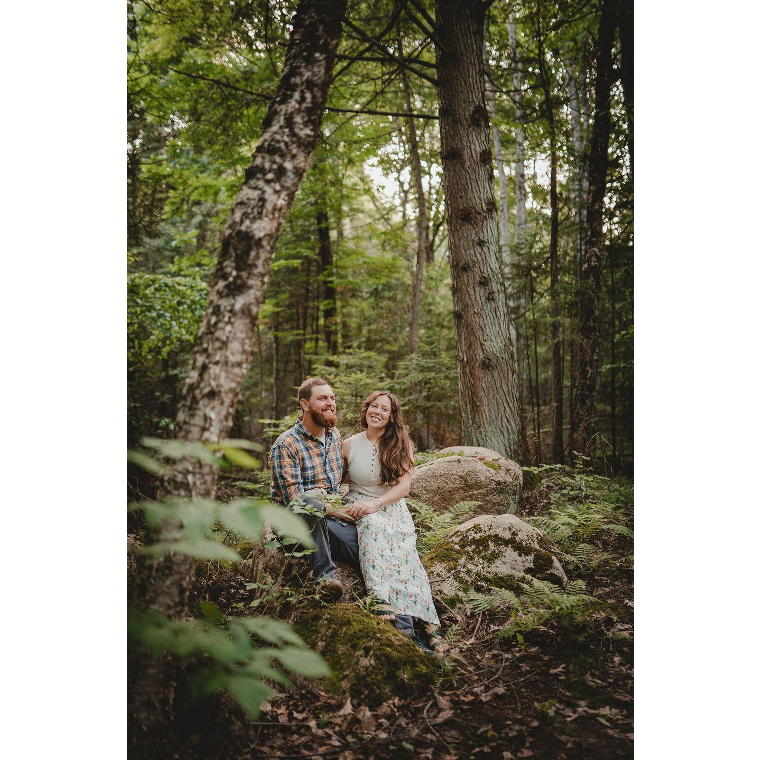 Engagement photos taken on the White Cedar Segment of the Ice Age Trail at the Rice Lake Preserve in June 2025 by the fabulous Sara Griena: AnaFinn Photography, www.anafinnphotography.com