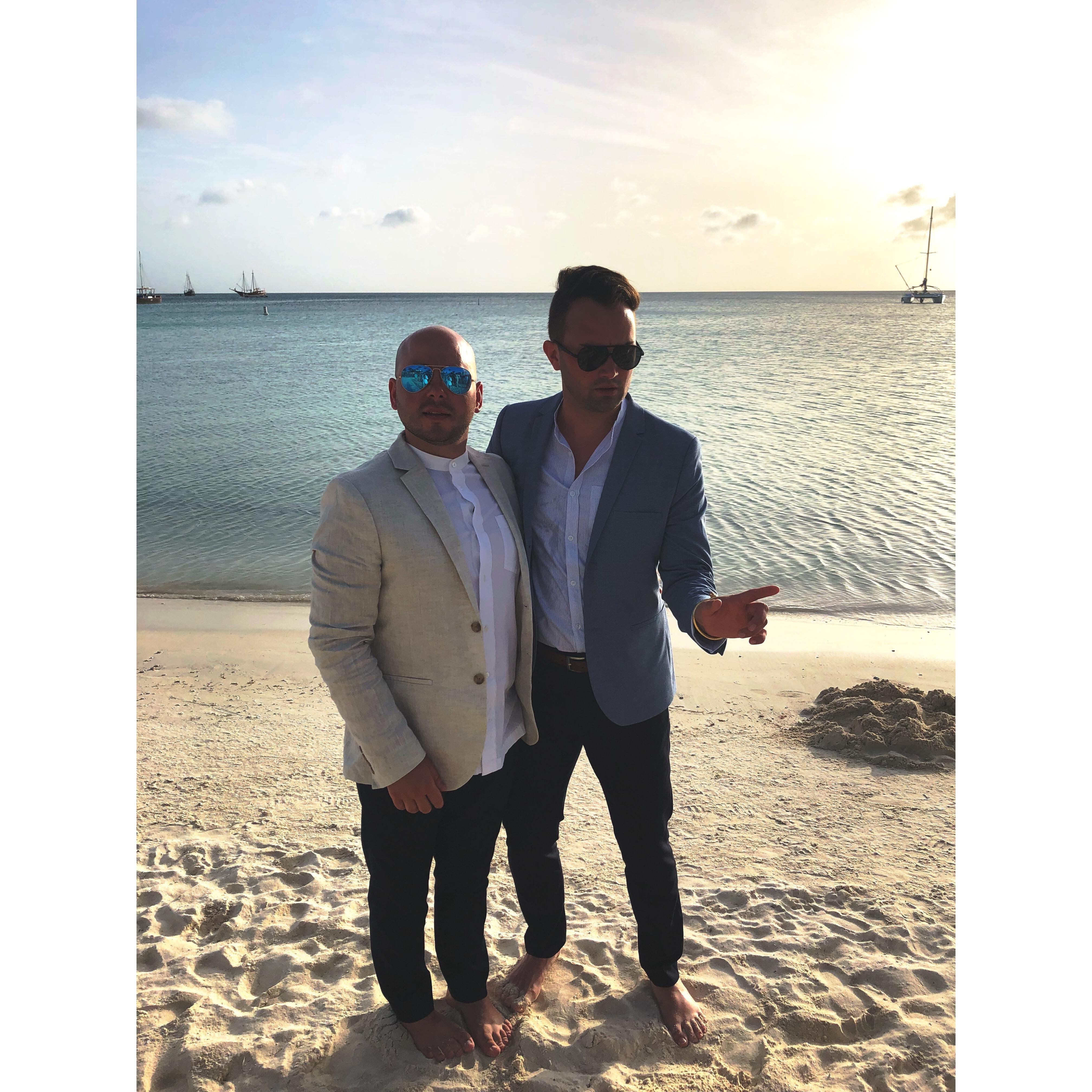 Enjoying Aruba sunsets at Natalia and Ross's wedding.