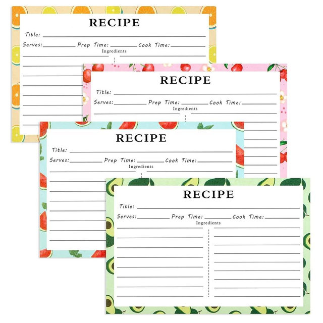 72 Count Recipe Cards, Recipe Cards 4x6 Double Sided, Blank Recipe Cards for Bridal Shower and Wedding, 4x6 Recipe Cards(4 Fruit Design)