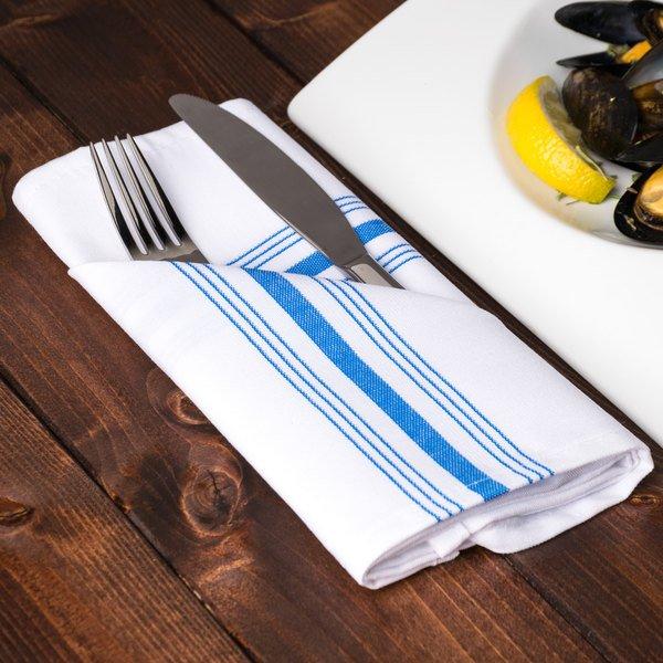 Marko 53771822NH062 Blue Softweave Bistro Striped Cloth Napkins, 18" x 22" - 12/Pack